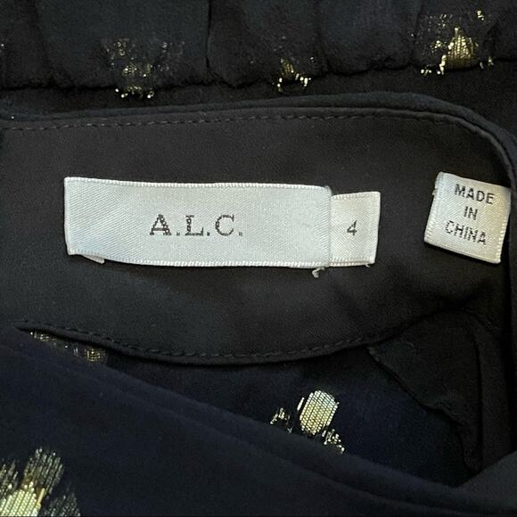 A.L.C. Meloni Silk Blouse Black and Gold Metallic Sheer Size 4 - Picture 8 of 15